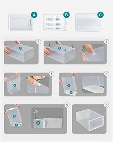 Box na topánky, sada 8ks, priehľadný, biela farba, 18,5x25x35 cm