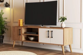 Dizajnový TV stolík EXXEN 150 cm, MDF, dubová dýha, biely