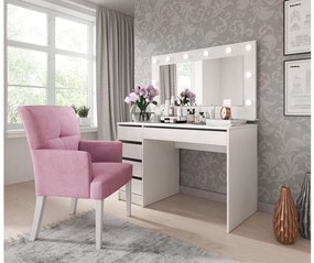 Toaletný stolík ALEAH so zrkadlom | biela/biely lesk