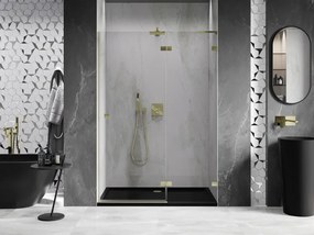 Mexen, Mexen Lunar L výklopné pravé sprchové dvere 130 cm, transparentné, brúsené zlaté - 834L-130-000-55-00-P
