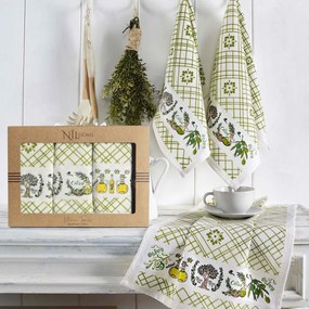 KUCHYNSKÉ UTIERKY OLIVE SADA 3 KS 40X60 CM VZOROVANÉ