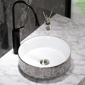 BPS-koupelny Keramické umývadlo na dosku HYD-LA-WH-SV-MOD3-360 36x36 cm, biele/strieborné