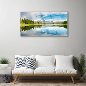 Skleneny obraz Les jazero hory príroda 140x70 cm