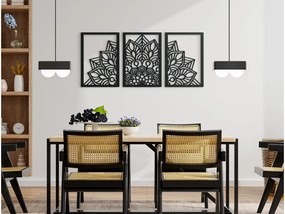 drevko Viacdielna mandala na stenu Kvet Rozmer obrazu: 29,5 x 65 cm, Farba dekorácie: Čierna