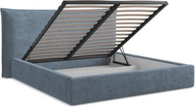 Modrá čalúnená dvojlôžková posteľ s úložným priestorom s roštom 180x200 cm Esala – Makamii