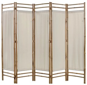 Skladací 5-panelový paraván, bambus a plátno, 200 cm 43718