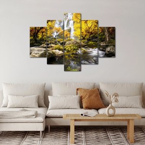 Obraz - Vodopády v jesennej krajine, žlté (150x105 cm)