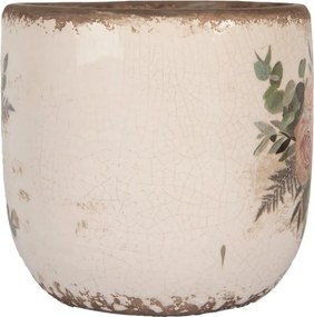 Béžový keramický kvetináč s kvetmi Protea Eucalypt M - Ø 14*13 cm