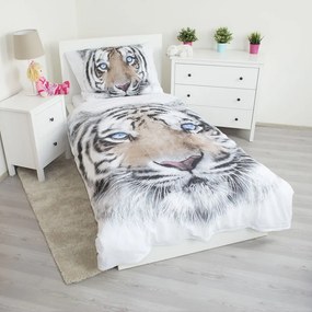 Bielo-sivé bavlnené detské obliečky na jednolôžko 140x200 cm White Tiger – Jerry Fabrics