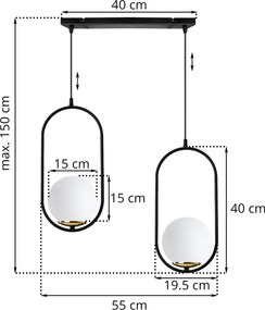Závesné svietidlo Florence, 2x biele sklenené tienidlo, b/g, UI