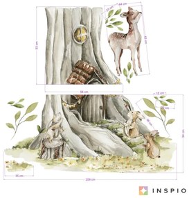 Nálepka na stenu Woodland - Stromček, domček a lesné zvieratká