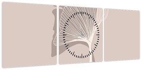 Obraz - Béžové listy N⁰4 (s hodinami) (90x30 cm)