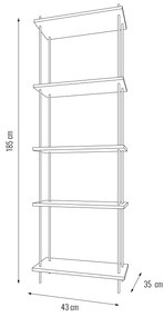 Kovové regály v industriálnom štýle DECO s 5 policami, 185x43x35 cm