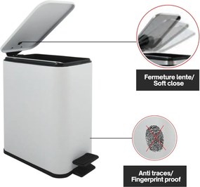 Matne biely nášľapný oceľový odpadkový kôš 5 l Erik – Spirella