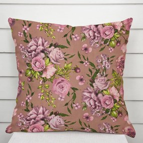 Biante Bavlnená obliečka na vankúš Sandra SA-554 Ruže a hortenzie na hnedom 40 x 40 cm