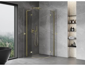 Mexen Mist L, štvrťkruhový sprchový kút s 2-krídlovými dverami, 90 x 90 cm, číre sklo, zlatý lesklý profil, 8A33L-090-090-50-00