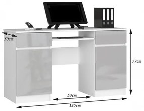 Počítačový stôl A5 biela/metalic lesk