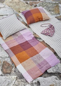 MADAM STOLTZ Ľanový prehoz na posteľ Burnt Orange/Lilac/Bordeaux 70 × 180 cm