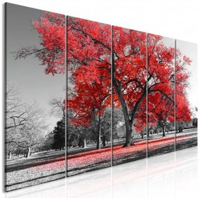 Artgeist Obraz - Autumn in the Park (5 Parts) Narrow Red Veľkosť: 200x80, Verzia: Premium Print