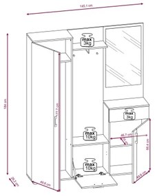 Predsieňová stena so zrkadlom NOLAN dub artisan/biela