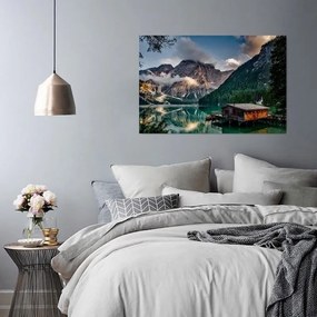 Obraz na plátně Hory Dům Jezero Příroda - 90x60 cm