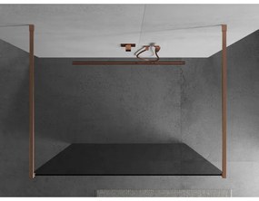 Mexen Kioto, sprchová zástena Walk-In 110 x 200 cm, 8mm šedé sklo, medený matný profil, 800-110-002-65-40