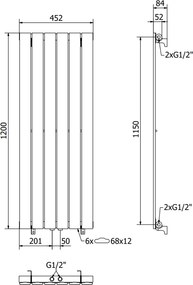 Mexen Boston, vykurovacie teleso 1200 x 452 mm, 611 W, biela, W213-1200-452-00-20