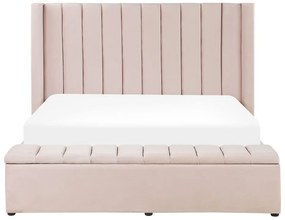 Zamatová posteľ s úložným priestorom 160 x 200 cm pastelová ružová NOYERS Beliani
