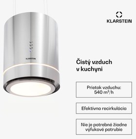 Klarstein Tron Ambience, digestor, 38 cm, ostrovčekový, 540 m³/h, LED, nehrdzavejúca oceľ