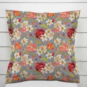 Biante Dekoračná obliečka na vankúš s lemom PML-092 Hortenzie a ľalie na sivom 45 x 45 cm