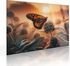 Sklenený obraz – Motýľ v zapadajúcom slnku (70x50 cm)
