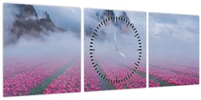 Obraz - Krajina s tulipánovými poľami (s hodinami) (90x30 cm)