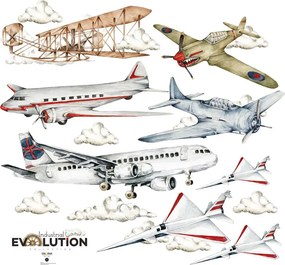 Samolepka do detskej izby história lietadiel/priemyselná evolúcia