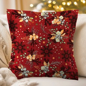Biante Bavlnená obliečka na vankúš s lemom Sandra SA-714 Vianočné cezmíny na červenom 45 x 45 cm
