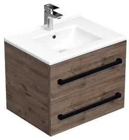 Kúpeľňová skrinka s čiernou úchytkou a umývadlom SAT Cube Way 60x53x46 cm dub Wellington mat CUBE46C602DWMOD, 1 ks