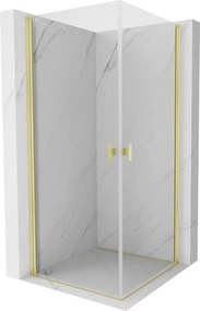 Mexen Mist-B Duo, 2-krídlový výklopný sprchový kút 95 x 95 cm, číre sklo, zlatý matný profil, 8A2-095-095-55-00