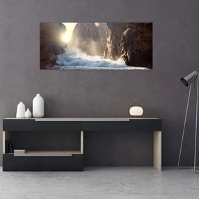 Obraz - Skaly a vlny oceánu (120x50 cm)