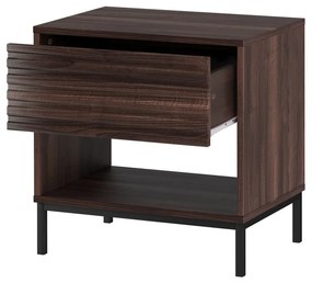 Tmavohnedý nočný stolík s doskou v dekore orechového dreva Celine – Støraa