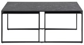Matne čierne konferenčné stolíky v súprave 3 ks s doskou v dekore mramoru 60x120 cm Infinity – Actona