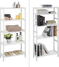 Úložný regál, 5 úrovní, výškovo nastaviteľný 60 x 130 x 26 cm, biely