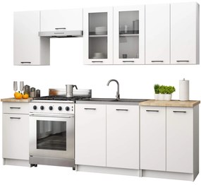 Kuchyňská linka Olivie 2,4 m H720 prosklená bílá/dub sonoma