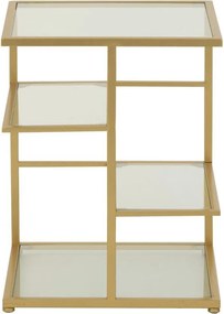 Zlatý kovový odkladací stolík so sklenenými policami Doree gold - 40*40*51 cm