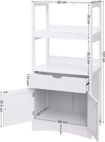 Veľká skrinka so zásuvkou, 2 otvorenými policami a dvojitými dvierkami, biela