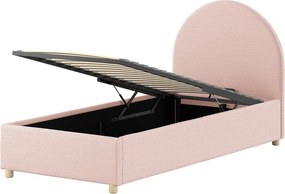 Ružová čalúnená jednolôžková posteľ s úložným priestorom s roštom 90x200 cm Moon – Vipack