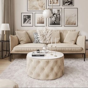 KONFERENČNÝ STOLÍK CARLY 70 cm CHESTERFIELD + BIELE SKLO FRENCH VELVET 672