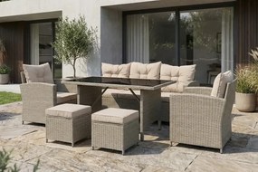 Záhradné sedenie California Béžové – Ratanová oáza pokoja s čiernym sklom