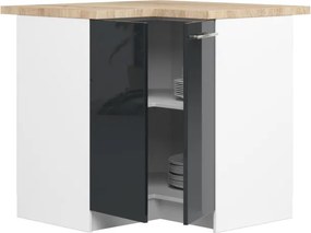 Spodná rohová kuchynská skrinka s doskou OLIWIA S90/90 biela / grafitová, lesk