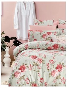 Zeleno-ružové predĺžené obliečky na dvojlôžko z bavlny Renforcé s plachtou/4-dielne 200x220 cm – Mila Home