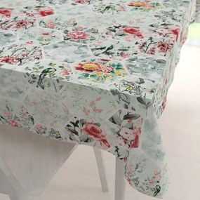 Biante Bavlnený obdĺžnikový obrus Sandra SA-415 Kvety na mintovom hexagóne 100x140 cm