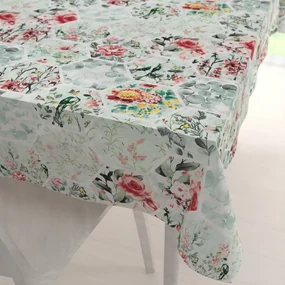 Biante Bavlnený obdĺžnikový obrus Sandra SA-415 Kvety na mintovom hexagóne 100x160 cm